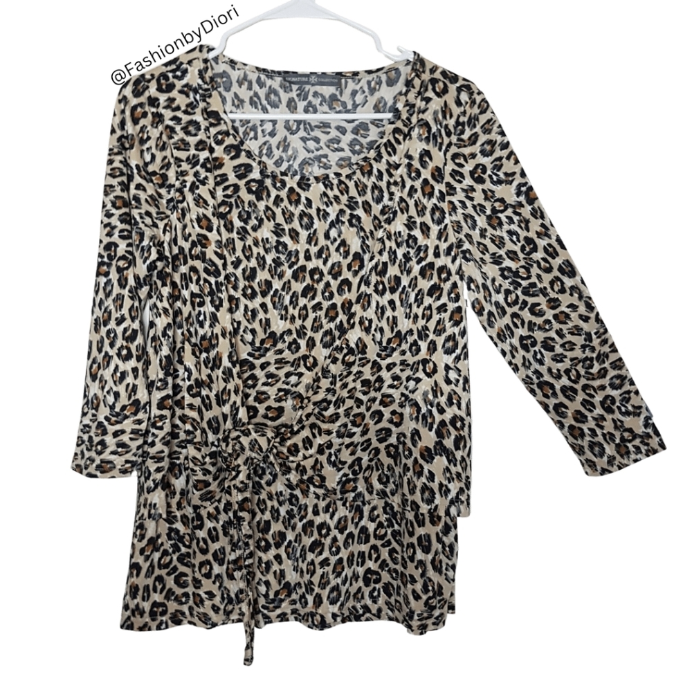 Signature Collection  Animal Print 3/4 Sleeves Stretch Top